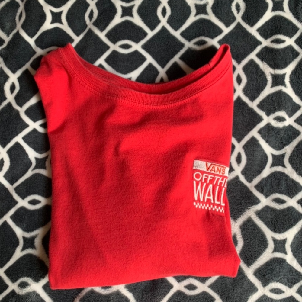 Vans red and white cropped t shirt